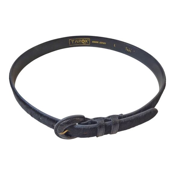 TAROX Black Hide Leather & Fur Belt Size L Minimalist Simple Statement Piece - Picture 3 of 10